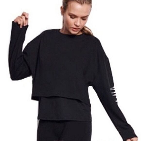 Victoria's Secret Black Crewneck Long Sleeve Cropped Sweatshirt - Picture 1 of 16